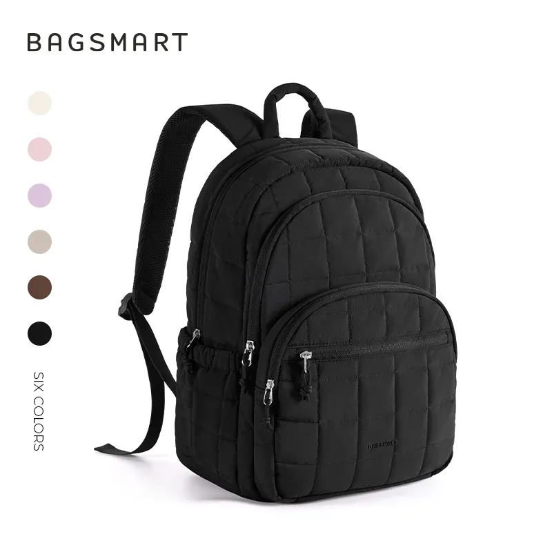 sac à dos scolaire bagsmart pour fille, sac à dos matelassé décontracté, résistant à l'eau, pour ordinateur portable de 15,6 pouces, sac à dos tendance pour l'université