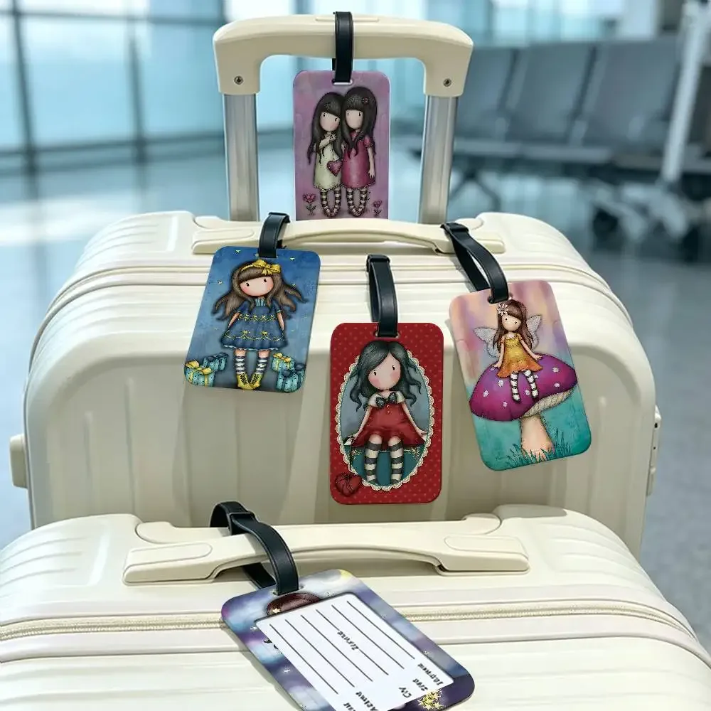 s-santoro g-gorjuss étiquette d'identification de bagage anti-perte en pvc, motif dessin animé mignon, porte-carte d'information amovible, étiquette de bagage de voyage
