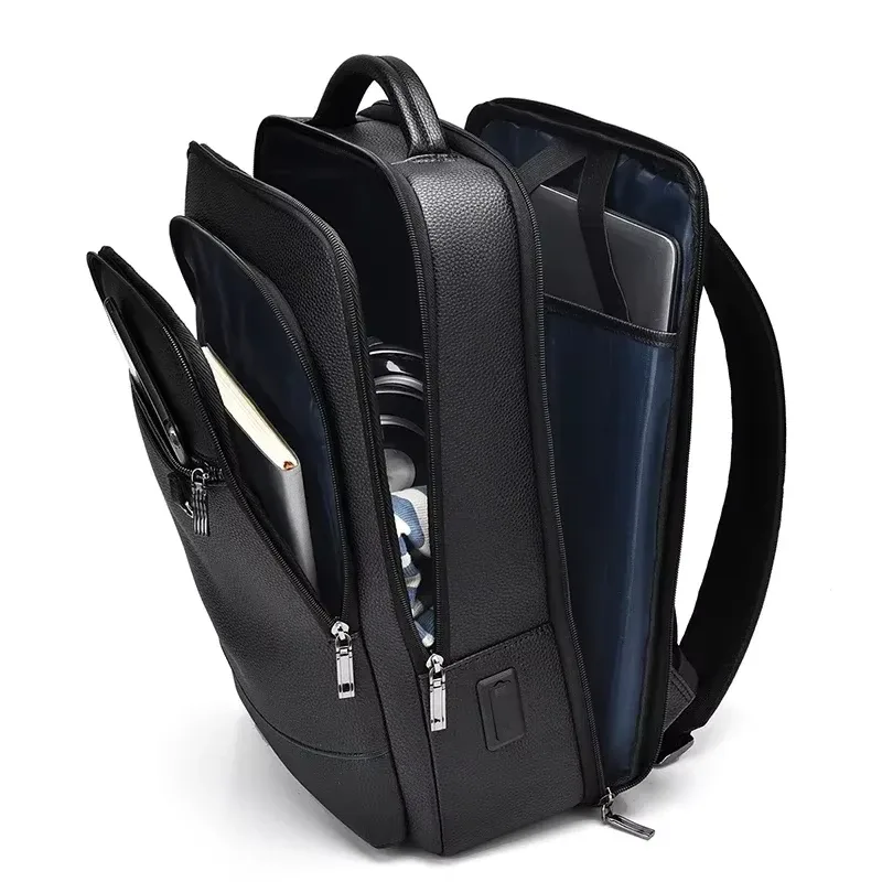 sac à dos pour ordinateur portable 15.6 pouces pour hommes, sacoche en cuir pu, chargeur usb, sac à dos de direction, porte-documents, bureau, voyage, sac à bandoulière d'affaires