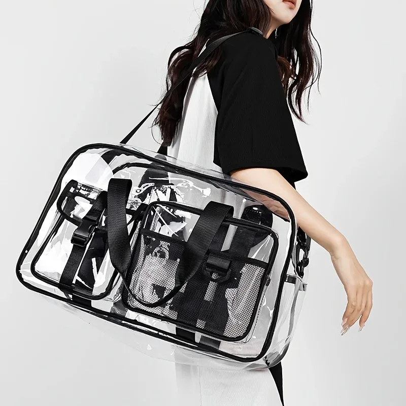 grand sac de voyage transparent en pvc, sac de sport de grande capacité, sac à main portable étanche pour les sports de plage en plein air, rangement quotidien, utilisation pour le transport