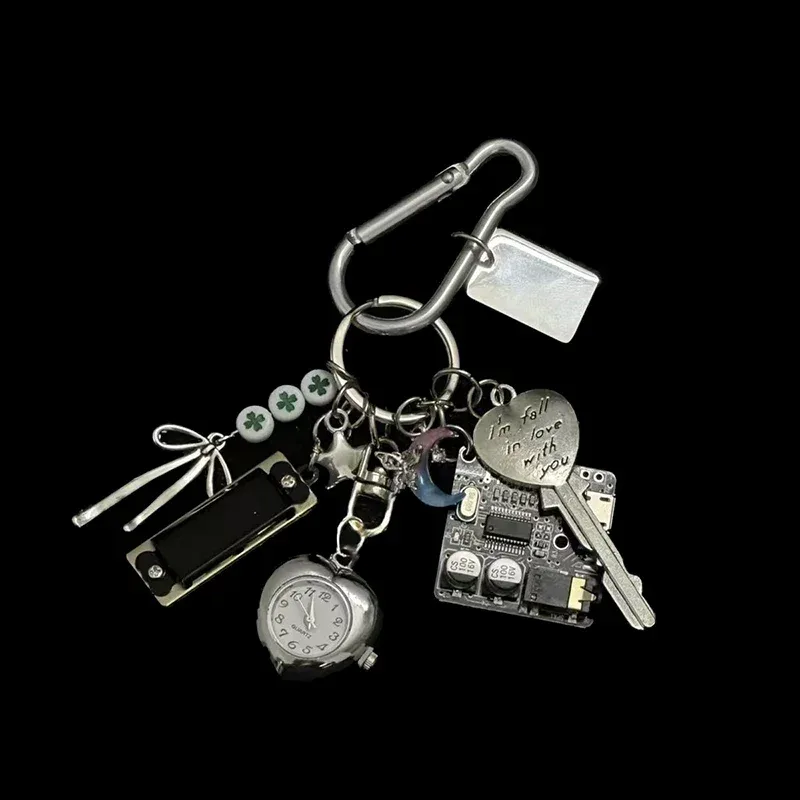 montre de poche vintage en métal faite à la main, pendentif pour sac à dos, porte-clés, éléments mécaniques créatifs, ornement de style couple