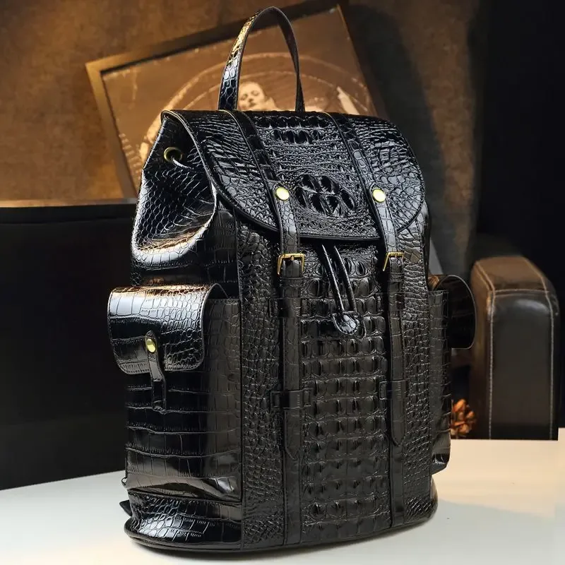 sac à dos en cuir d'alligator grande capacité pour hommes et femmes, idéal pour les voyages, les affaires et les étudiants, sac d'école en cuir pour femmes