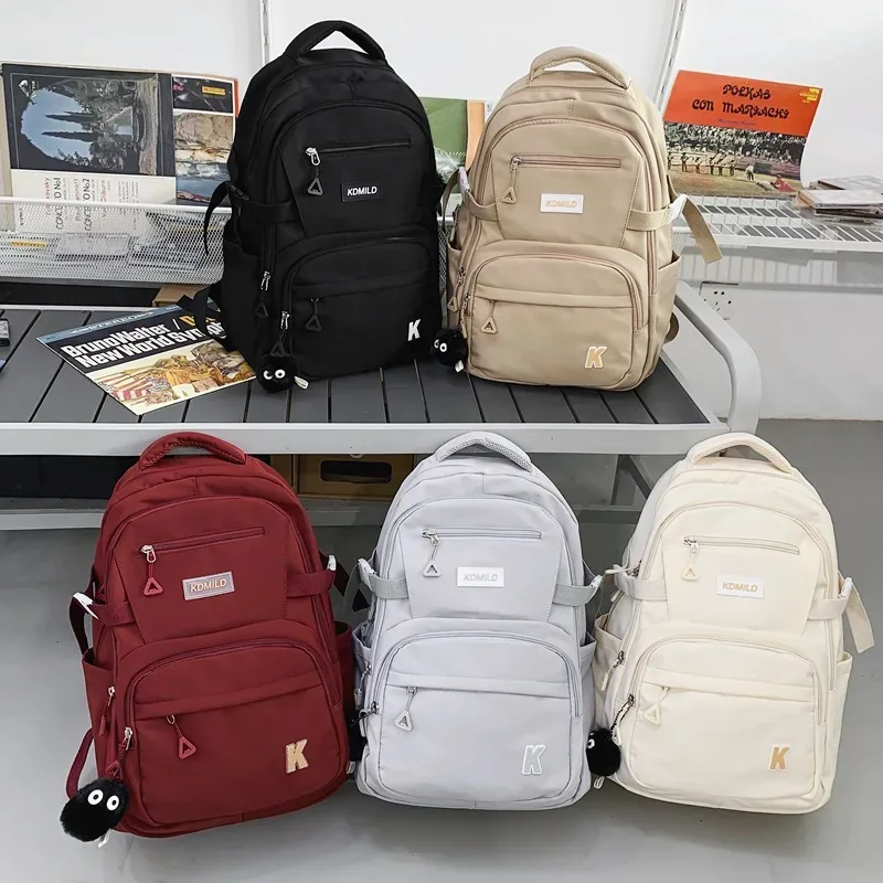 sac à dos en nylon imperméable pour filles, cartable de grande capacité, sacs à dos pour ordinateur portable pour documents solides, sac initié aux voyages en plein air, mode simple