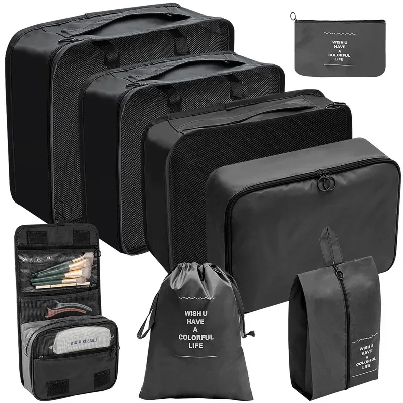 7/8/9 pièces nouvel ensemble organisateur de voyage sacs de rangement grande capacité valise stockage bagages vêtements tri organisateur ensemble pochette à chaussures