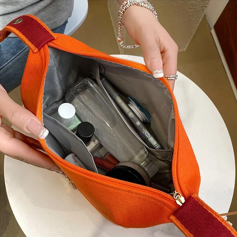 ins-sac à cosmétiques étanche double couche pour femme, fourre-tout de grande capacité, sac de voyage en toile portable, trousse de rangement pour maquillage, mode