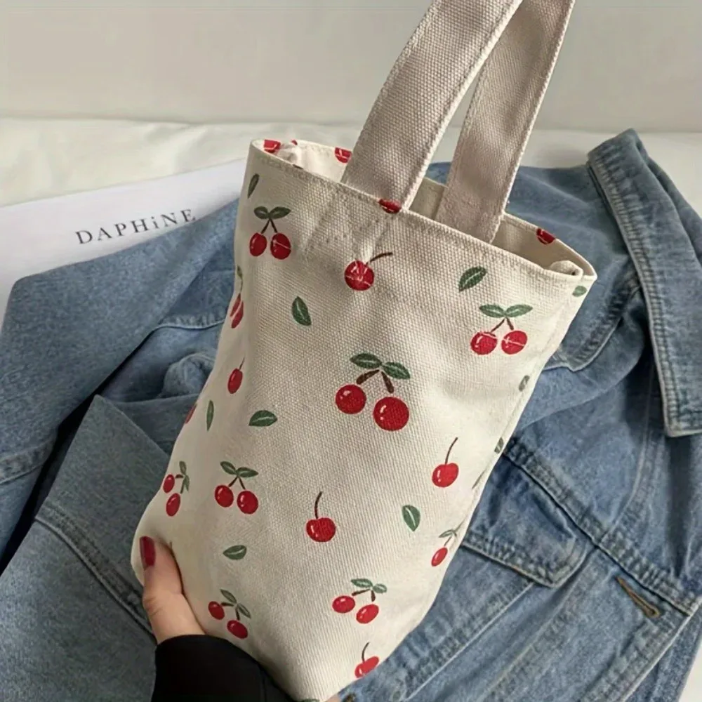 sac fourre-tout à fleurs cerises, mignon et de grande capacité, parfait pour les bouteilles d'eau, les courses, les voyages en plein air