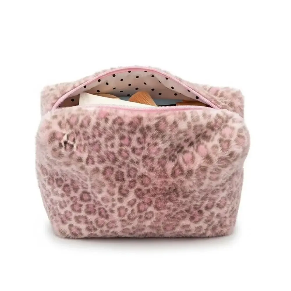 Sac de maquillage moelleux de haute qualité, grande capacité, sac cosmétique portable, imprimé léopard, organiseur de toilette pour filles