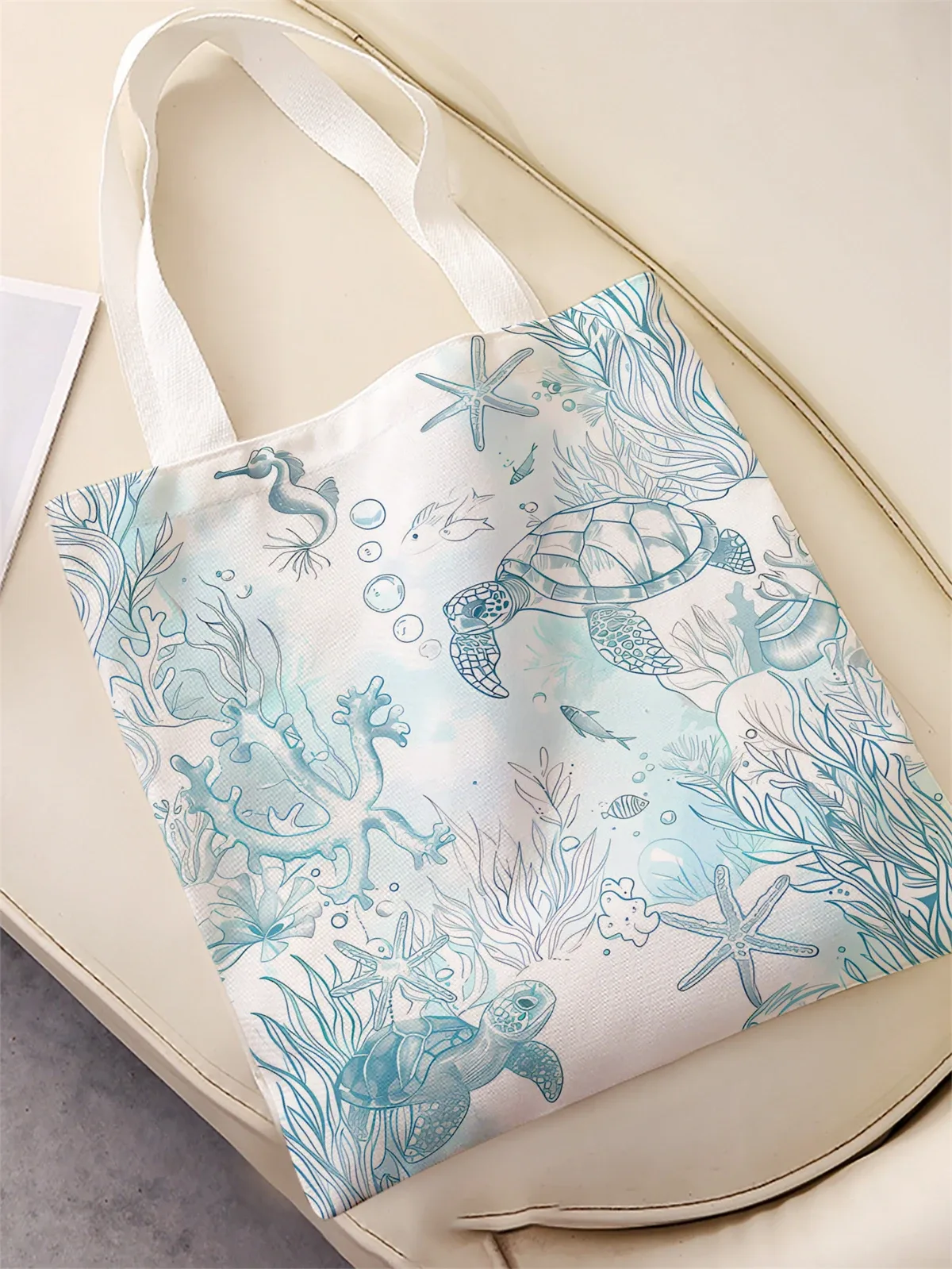 sac à main décontracté imprimé motif tortue, sac à dos réutilisable à la mode, sac à main multifonctionnel, sac de shopping en toile