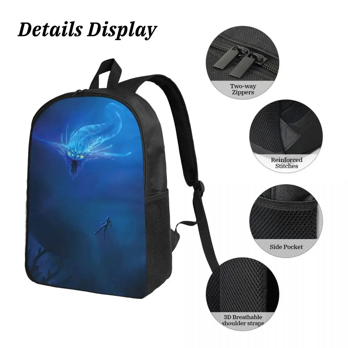 subnautica ghost léviathan sac à dos étudiant bookbag sac d'école ordinateur sacs à bandoulière 3ps sac à déjeuner isolé trousse à crayons