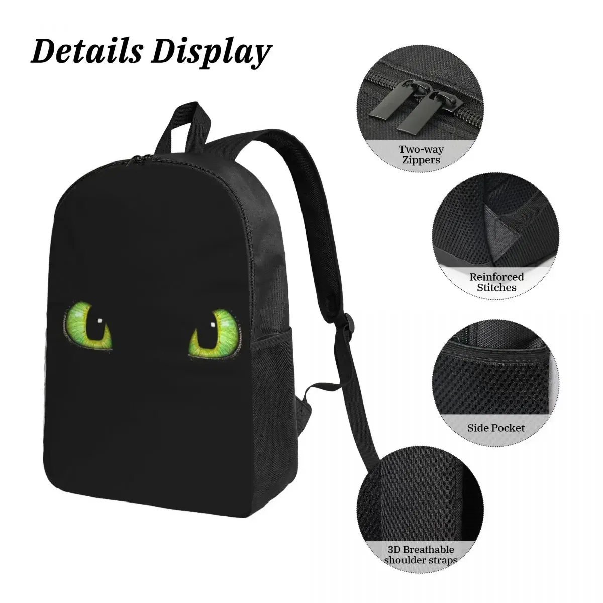 sac à dos yeux sans dents pour étudiants, garçons et filles, sac d'école, sacs à bandoulière pour ordinateur, sac à déjeuner isolé 3ps, trousse à crayons