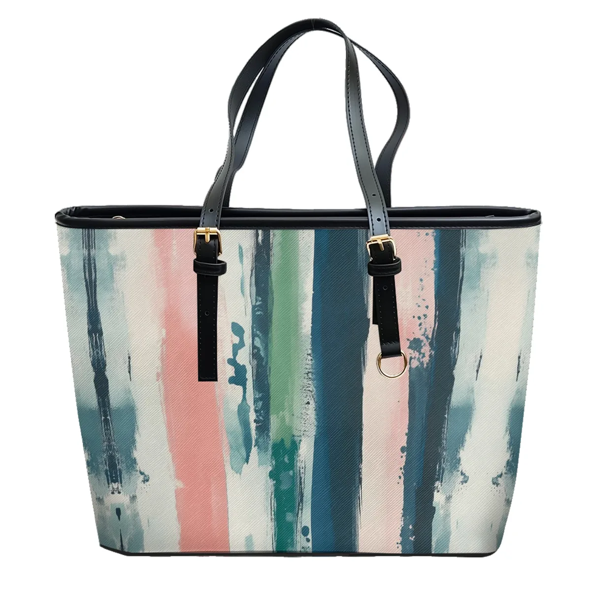 sac à bandoulière en cuir pvc oxford imprimé à rayures aquarelle, fourre-tout léger à fermeture éclair, usage quotidien, sac à main convertible pour le travail et le week-end