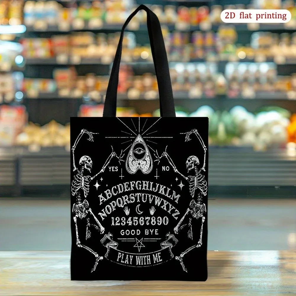 sac fourre-tout humoristique d'halloween, style hippie gothique, avec crânes noirs effrayants, sacs de courses réutilisables, sac à bandoulière de voyage