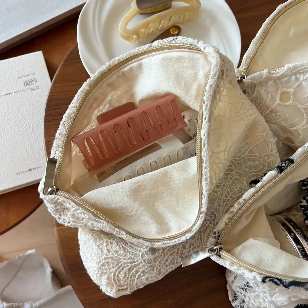 trousse de maquillage élégante style bohème broderie florale sac cosmétique organisateur en dentelle grande capacité sac de voyage pour femme