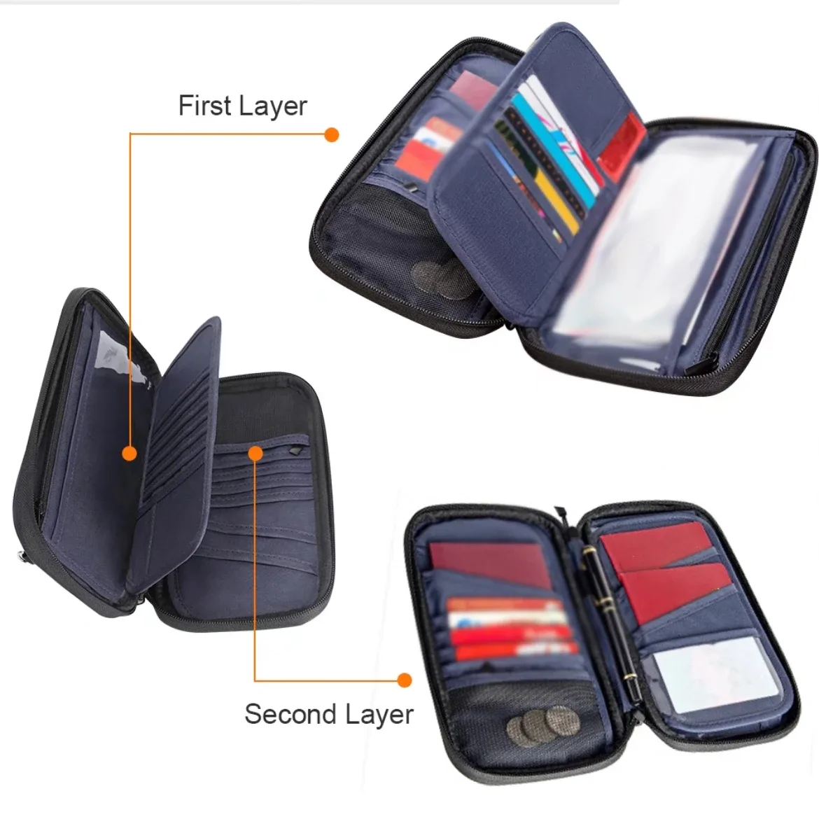 organisateur de documents de voyage étanche - porte-passeport avec blocage rfid et poche pour les voyages en famille - portefeuille de passeport portable