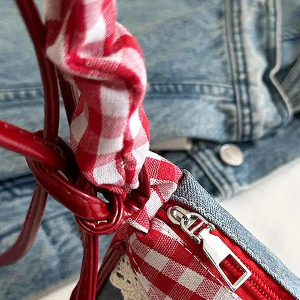 sac à main femme fashion grid avec ruban en dentelle, bandoulière extensible, sac à bandoulière simple ou sous le bras, idéal pour les trajets quotidiens et les étudiants