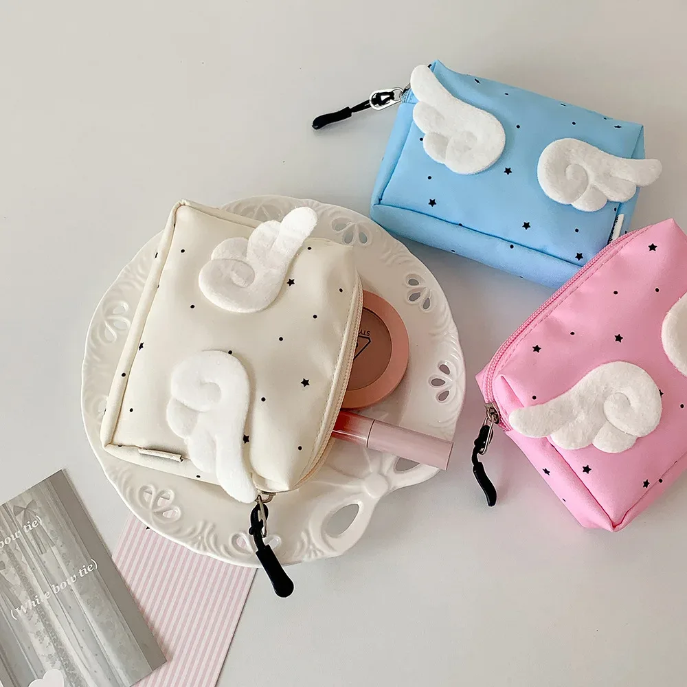 mini pochette de maquillage élégante, pochette kawaii, sac de rangement mignon, sac de rangement portable adorable pour articles de toilette scolaires, sac à main
