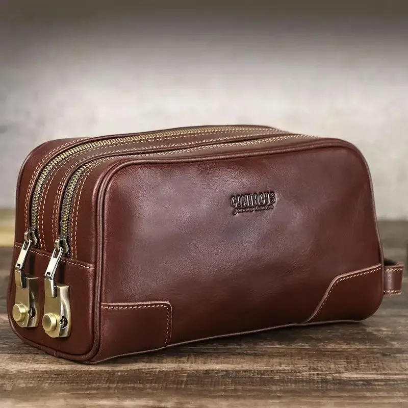 sac de toilette pour homme en cuir véritable avec serrure à combinaison, grande capacité, sac de voyage pour les voyages d'affaires et le rangement quotidien