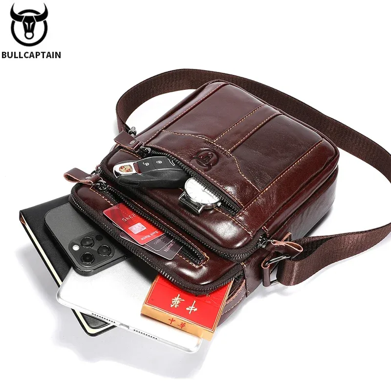 bullcaptain – sac à bandoulière en cuir véritable pour hommes, sac d'affaires pour tablette de 7.9 pouces, sac enveloppe portable multifonctionnel
