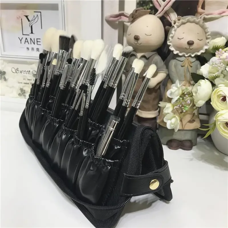 organisateur cosmétique pinceau maquillage sac pliable multifonction pu pvc noir compartiments boutons glissière usage voyage