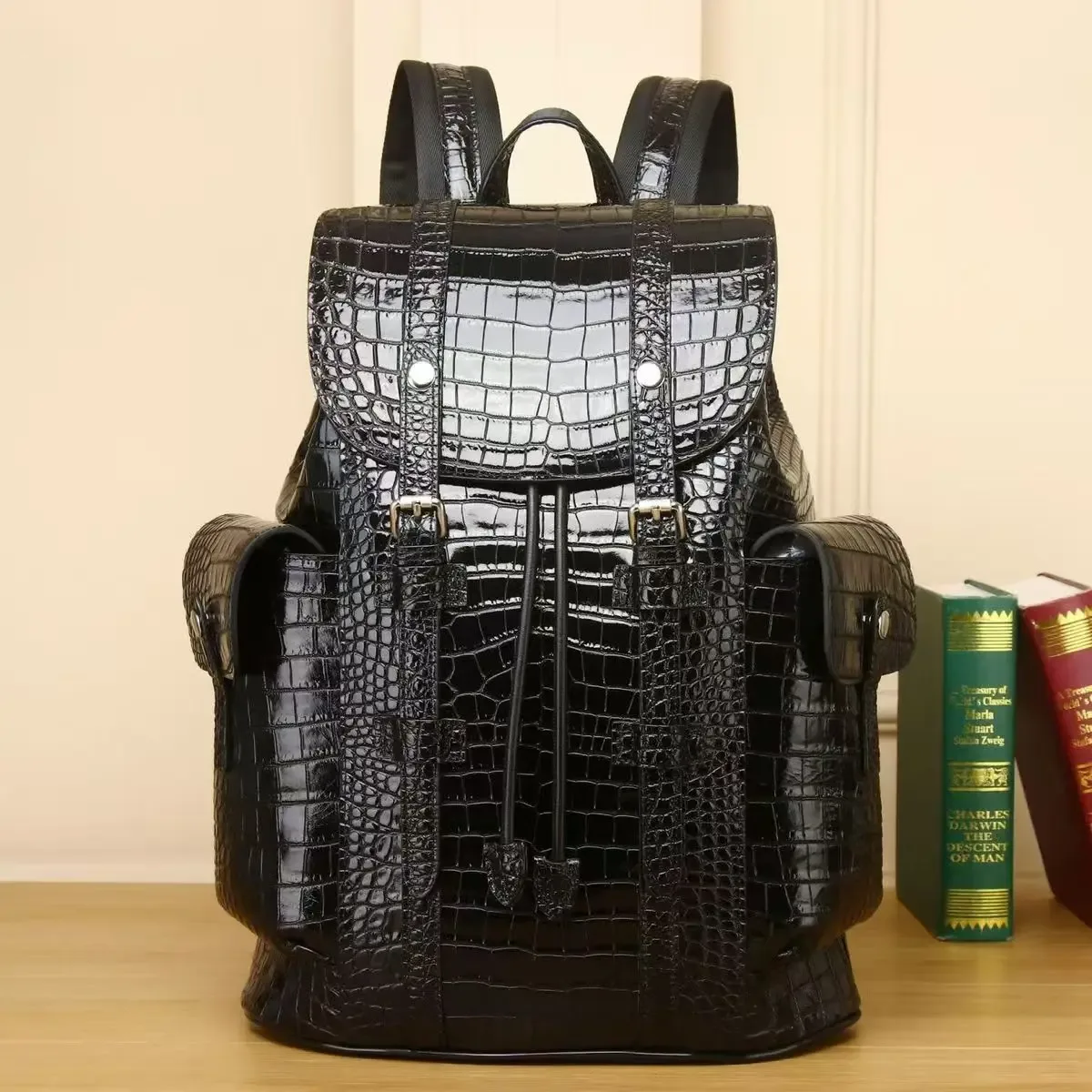nouveau sac à dos de luxe 2026 en cuir véritable pour homme, motif alligator, sac à dos étudiant garçon, sacoche ordinateur portable 15,6 pouces de luxe