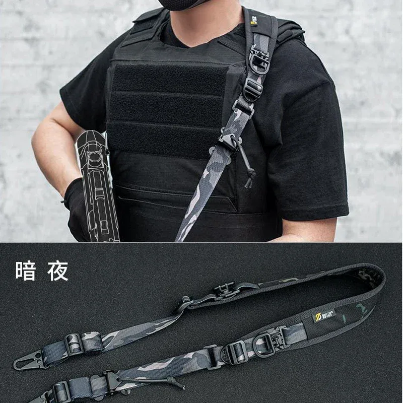 sangle tir camouflage noir gris tissu résistant clips métalliques boucle serrage accessoire sport militaire nylon