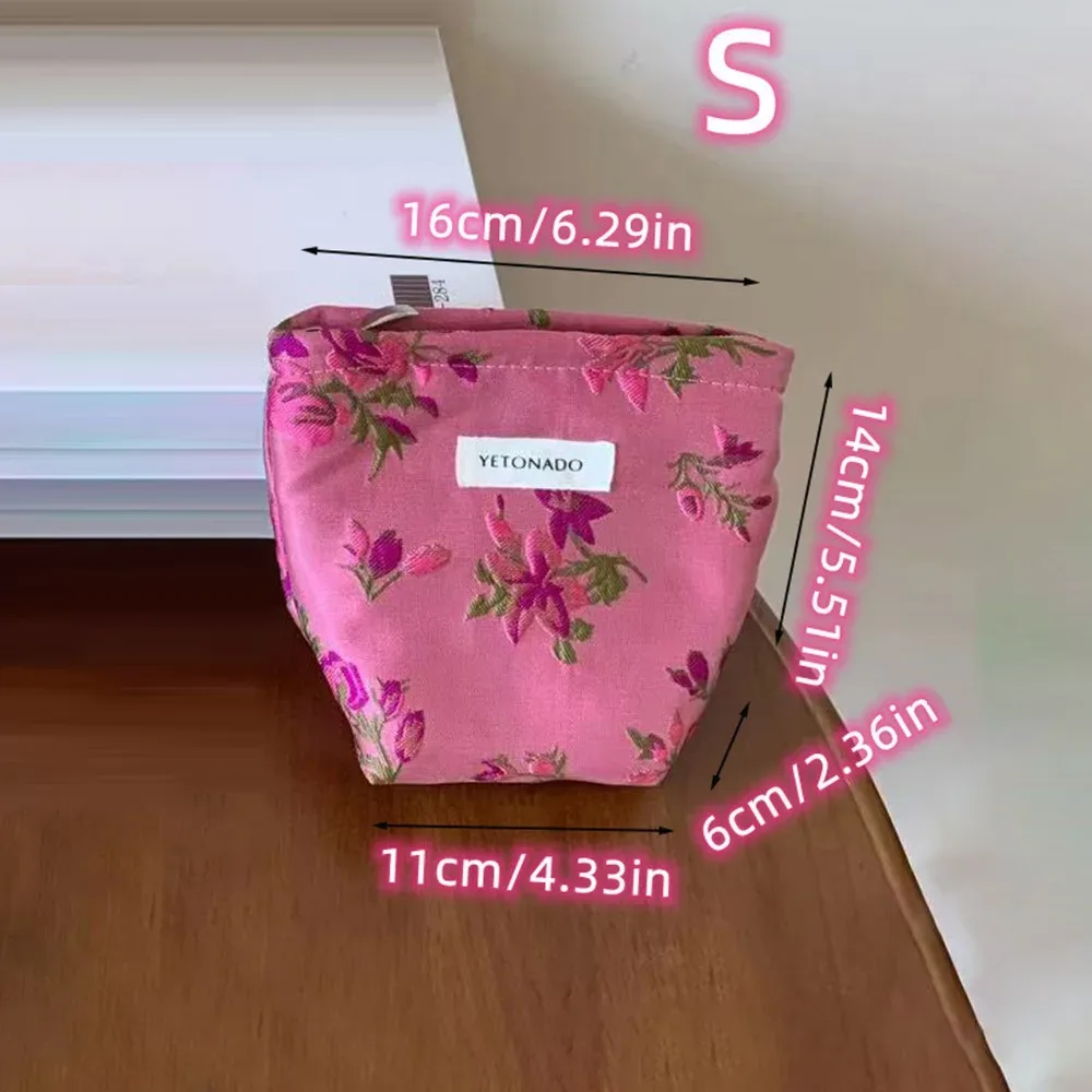 pochette en toile de polyester à motif floral, grande capacité, sac à maquillage, fermeture éclair, organiseur de cosmétiques portable