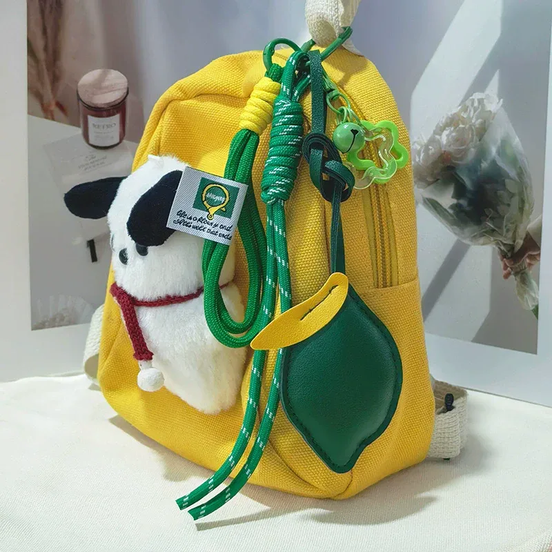 pendentif de sac à dos en cuir motif citron d'été, porte-clés en corde tressée en nylon, ornement décoratif