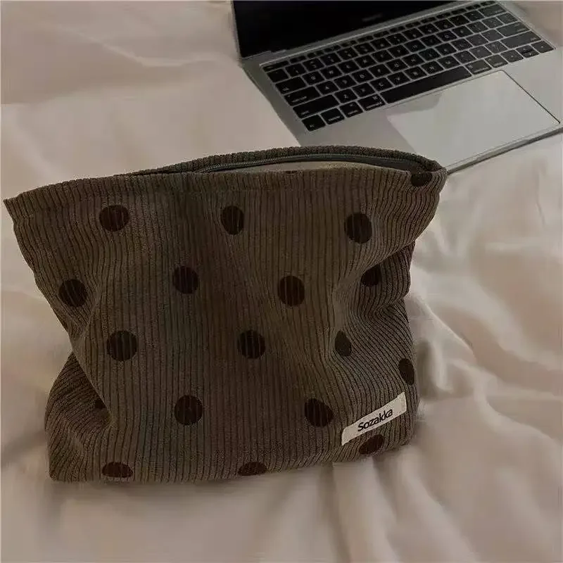 trousse de maquillage vintage en velours côtelé pour femmes, trousse de toilette, sac à main portable de grande capacité, pochette de rangement