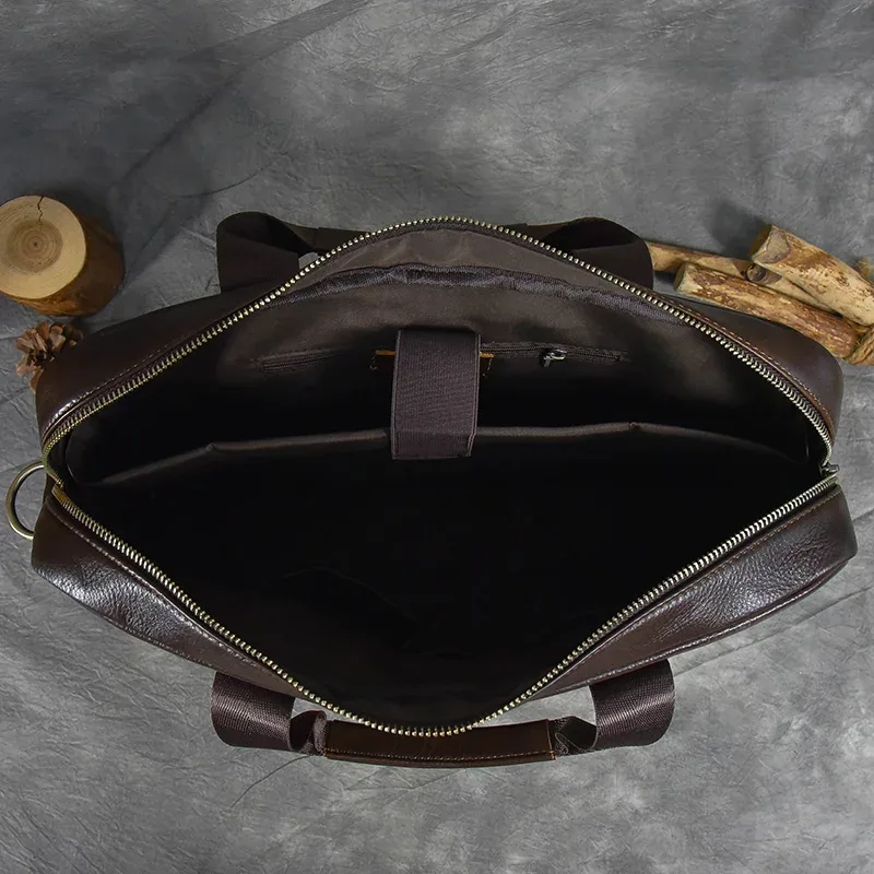 sac pour ordinateur portable en cuir véritable pour homme, sac d'affaires, étuis à bombes pour homme, fourre-tout de travail avec sangle, sac de messager pour homme, marque de luxe, 14 pouces