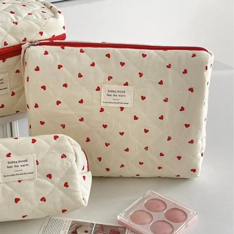 pochette de maquillage tendance en forme de cœur pour femmes, petite et grande, trousse de toilette, sac à cosmétiques, étui avec fermeture éclair