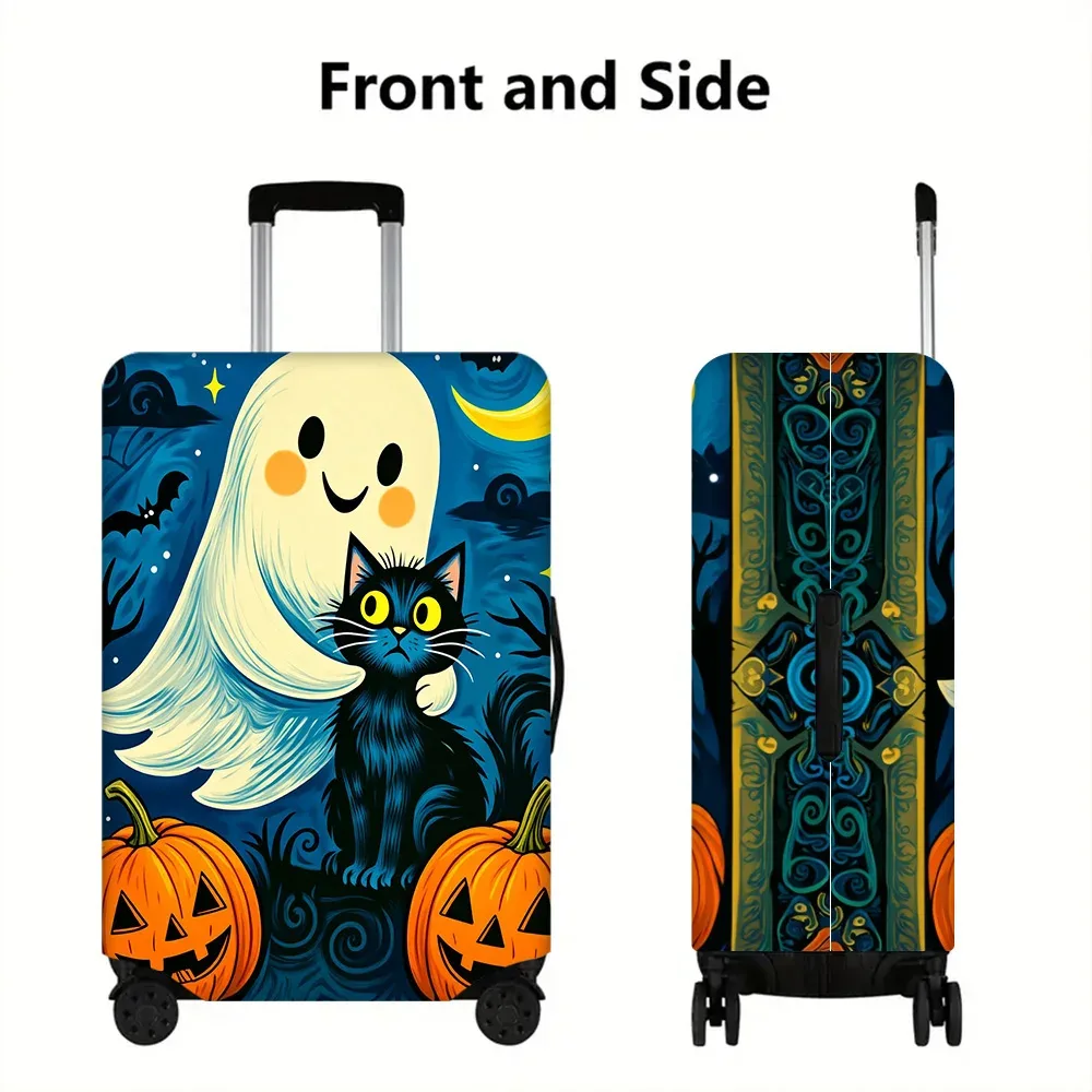1 housse de bagage à imprimé fantôme et chat pour halloween, pour bagages de 18 à 32 pouces ; accessoires de voyage anti-poussière et élastiques pour une protection efficace