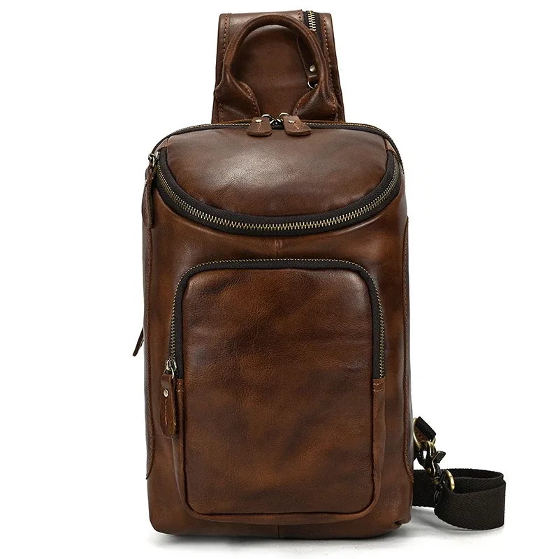sac de poitrine en cuir véritable pour homme, sac à bandoulière, sac à dos initié unique, sac de voyage, grande capacité
