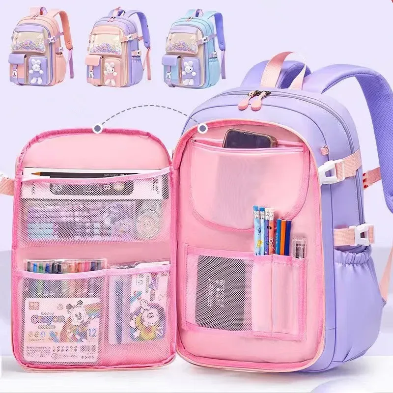 sac à dos lapin mignon pour adolescentes, cartable de dessin animé pour filles du primaire, sac à dos de voyage de 2 tailles pour les classes 1 à 9