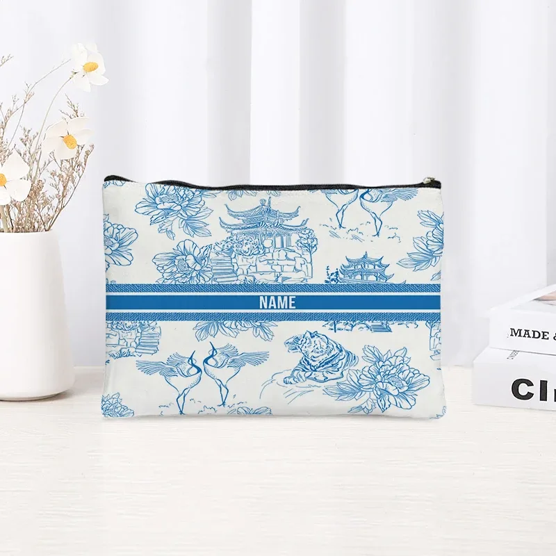 pochette de toilette en toile personnalisée avec motif paysage chinoiserie, cadeau décoratif élégant pour femmes, rangement quotidien des articles de beauté pour les vacances et les activités de plein air.