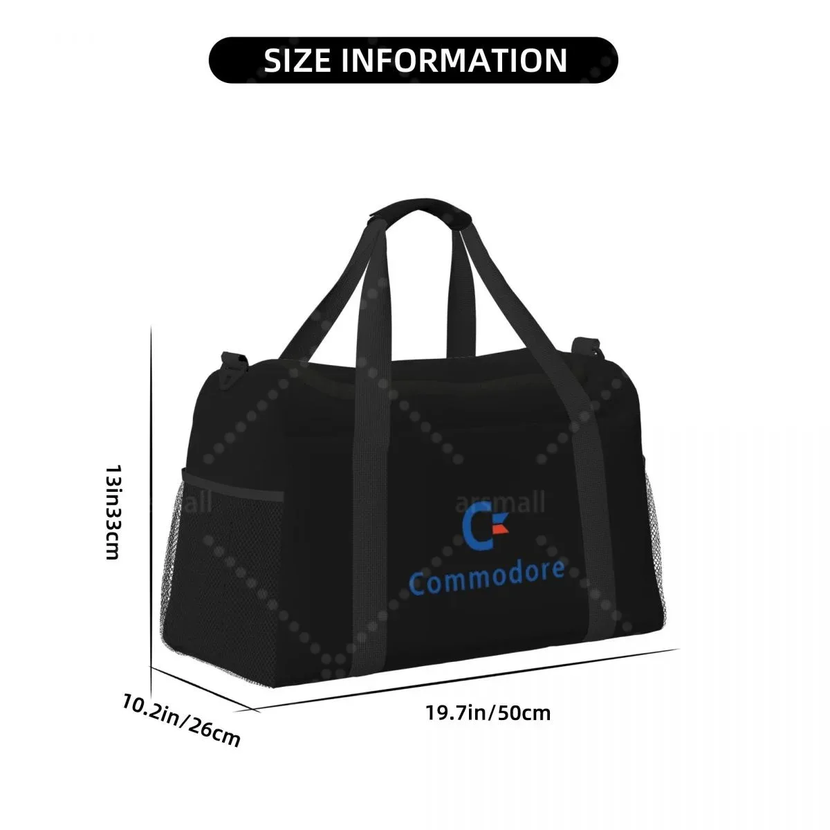 sac voyage polyester noir logo commodore bandes mesh poignées double usage voyage sport week end