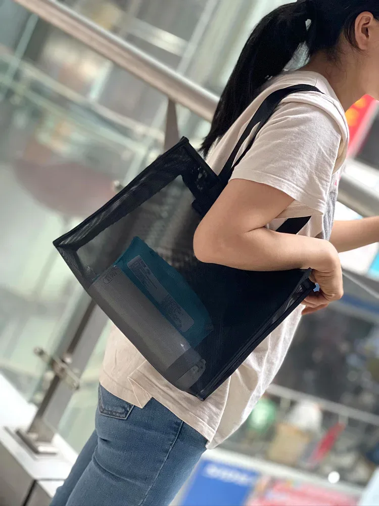 sac en maille avec logo personnalisé, trousse de maquillage à main, trousse de toilette, fitness, yoga, sac de transport pour maman, magasin de shopping