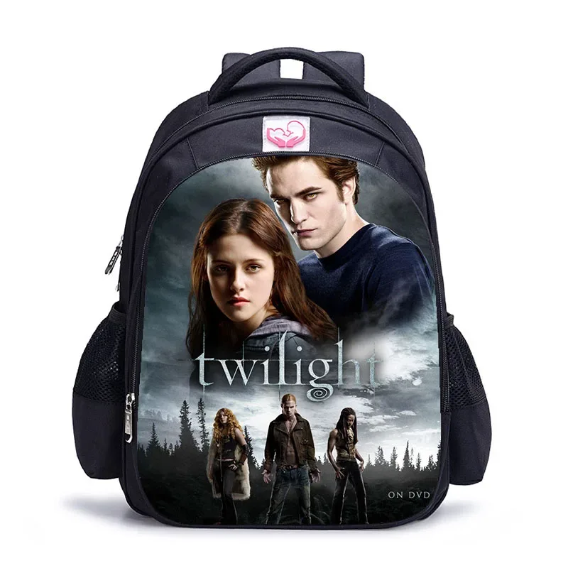 sac dos polyester twilight personnages imprimés pochette mesh latérale poche fendue ceinture air enfant adolescents usage école jour