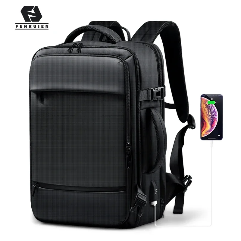 fenruien sac à dos hommes 17.3 pouces sacs à dos pour ordinateur portable extensible usb charge grande capacité voyage sac à dos avec sac étanche