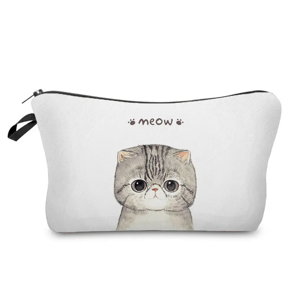 dessin animé fleur chien chat mignon imprimé femmes sac cosmétique en plein air portable voyage trousse de toilette personnalisable trousse de toilette trousse de maquillage