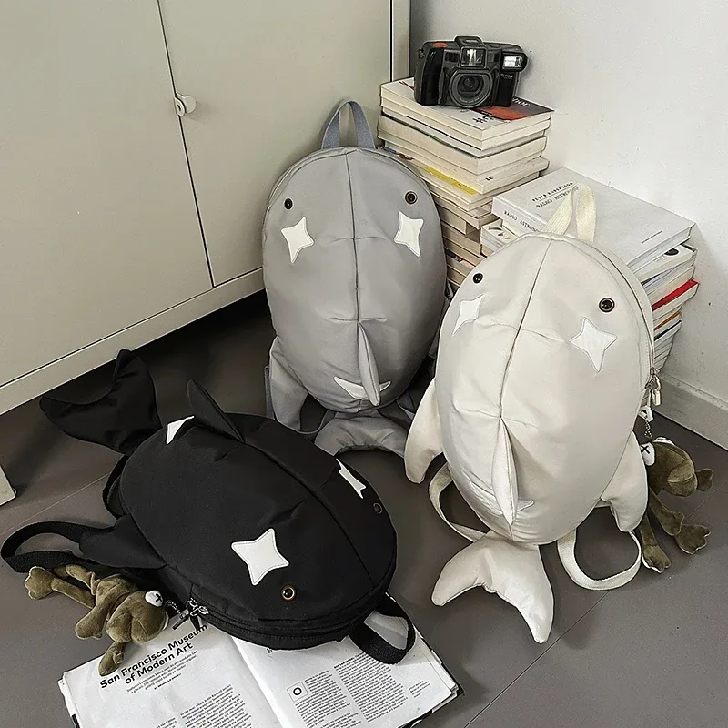 Y2K mignon baleine requin forme sacs à dos grand sac de voyage en Nylon Durable unisexe en plein air drôle dessin animé sac à dos étudiant cartable