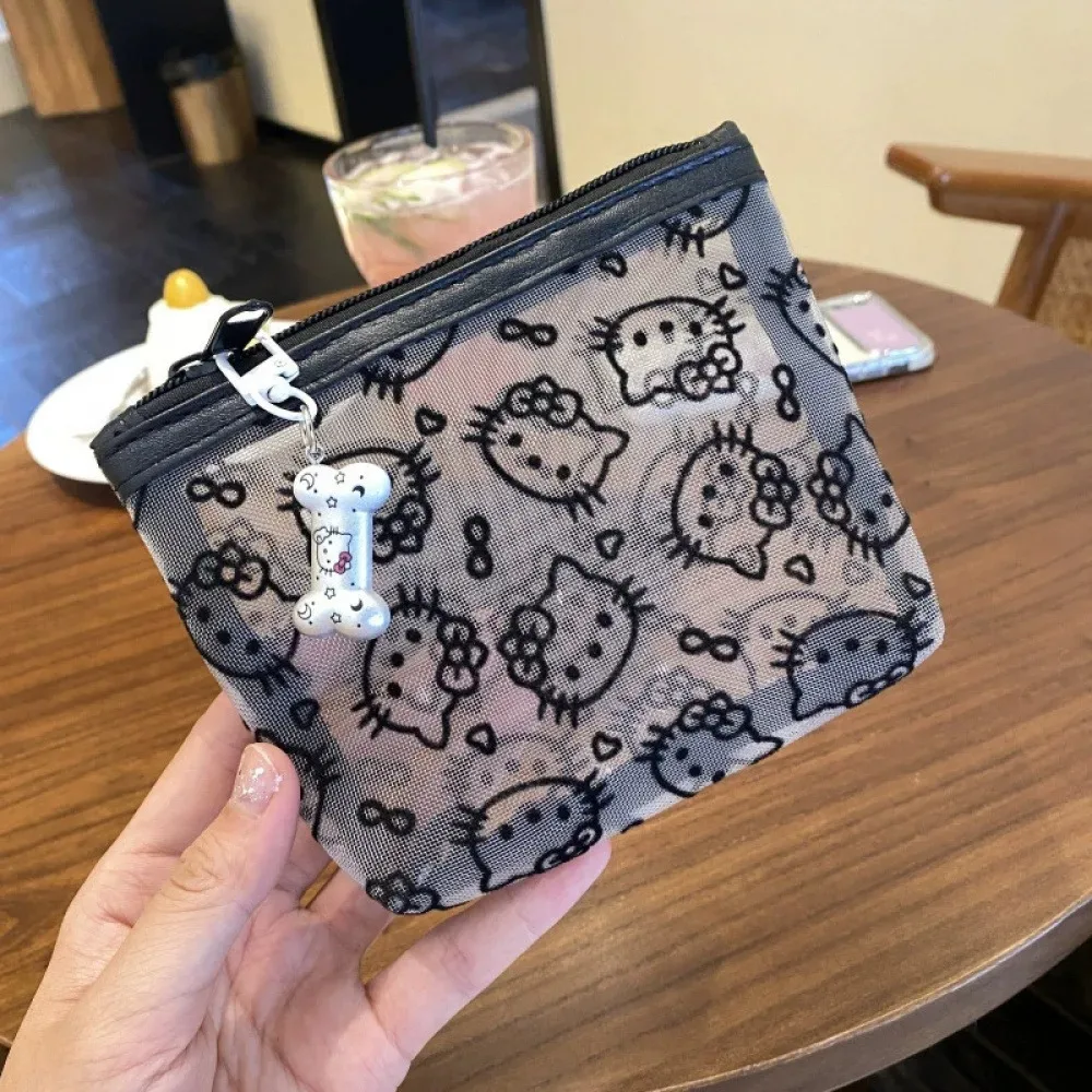 sac de rangement pour chatons, grande capacité, portable, sac à maquillage en maille noire, mignon et résistant à la saleté