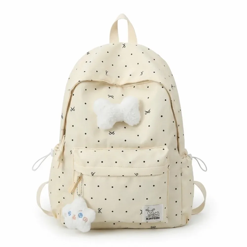 sac à dos tendance léger à pois avec nœud, respirant, pour étudiants, durable, décontracté, grande capacité, pour l'école et les voyages