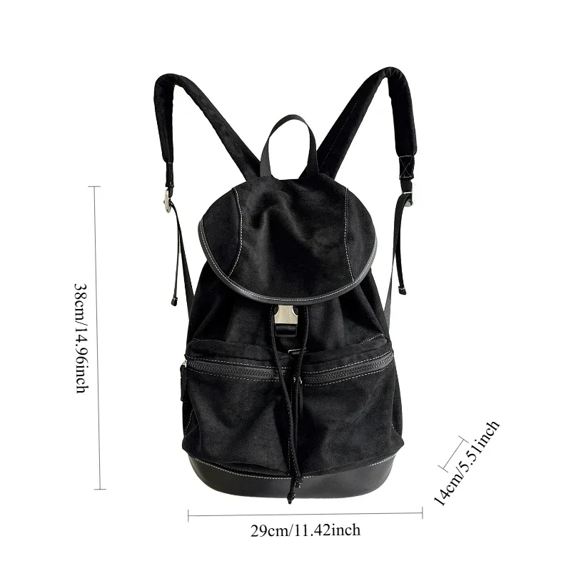 sac à dos à rabat avec cordon de serrage de style coréen, sac d'hiver vintage en daim de grande capacité à la mode, sac à bandoulière polyvalent pour voyage