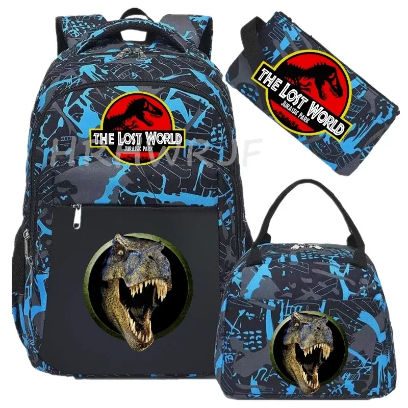 sac à dos jurassic world park, sac à dos de voyage camouflage dinosaure avec sacs à lunch, sacs d'école pour ordinateur portable pour femmes et hommes, 3 pièces