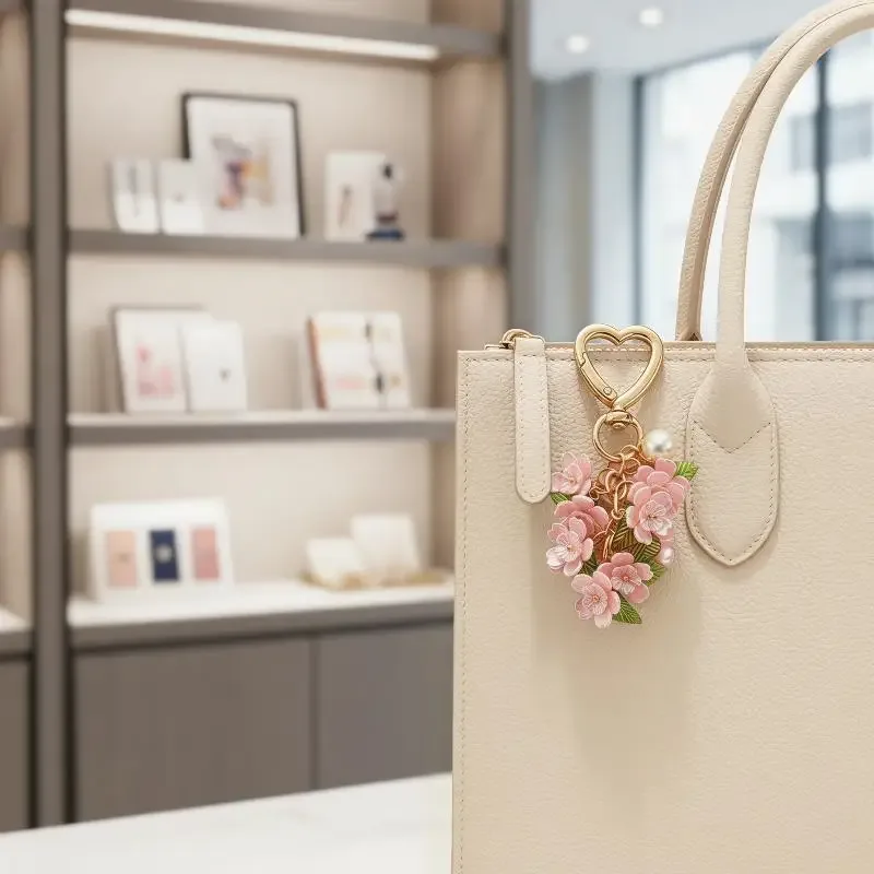 porte-clés cœur rempli de fleurs mignonnes, accessoire de sac esthétique créatif pour filles, ornement quotidien pour sac à dos, doux cadeau de vacances