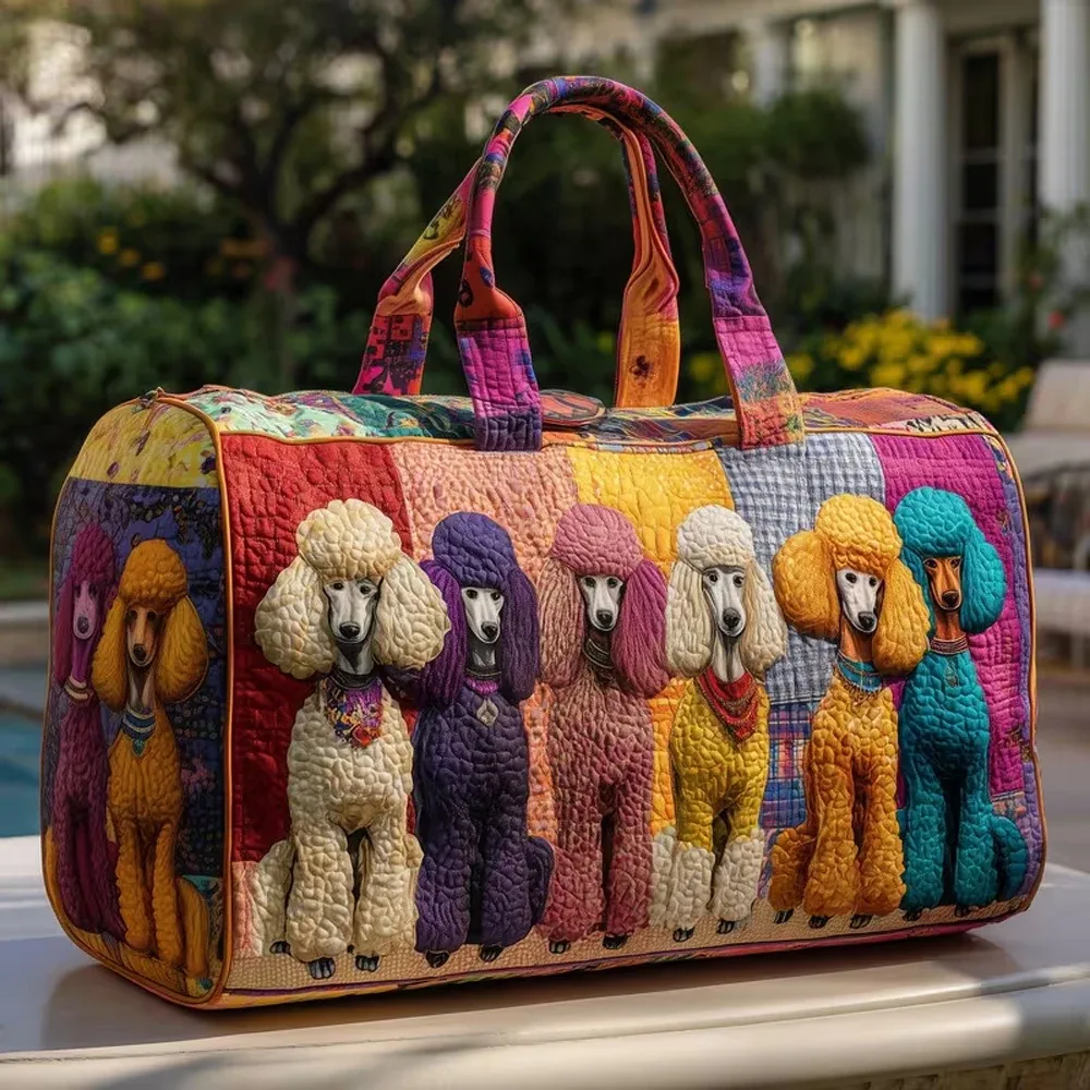 sac de voyage matelassé poodle dogs, sac fourre-tout de voyage rétro amusant pour hommes et femmes, sac de week-end pour l'extérieur