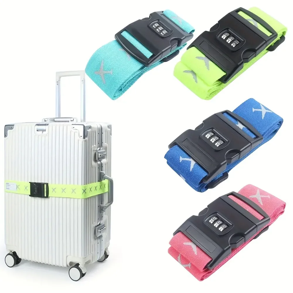 Sangle de bagage Portable légère multicolore avec verrouillage par mot de passe, sangle d'emballage lumineuse, sangle de bagage réfléchissante, verrouillage par mot de passe