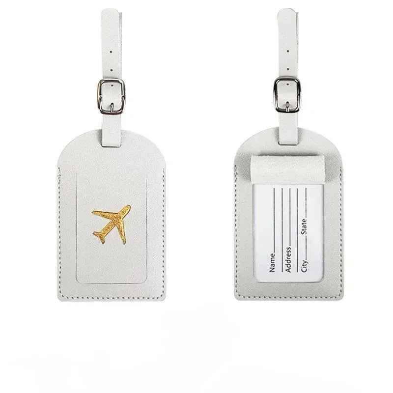 étiquette de bagage d'affaires en cuir estampillé, étiquette d'adresse de valise, étui d'embarquement, nom, identification, clip d'adresse, accessoires de voyage