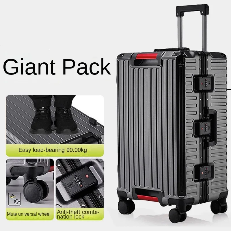 valise à cadre en aluminium à cinq roues, 30 pouces, cabine multifonctionnelle, mot de passe, boîtier de chariot, bagages avec porte-gobelet usb