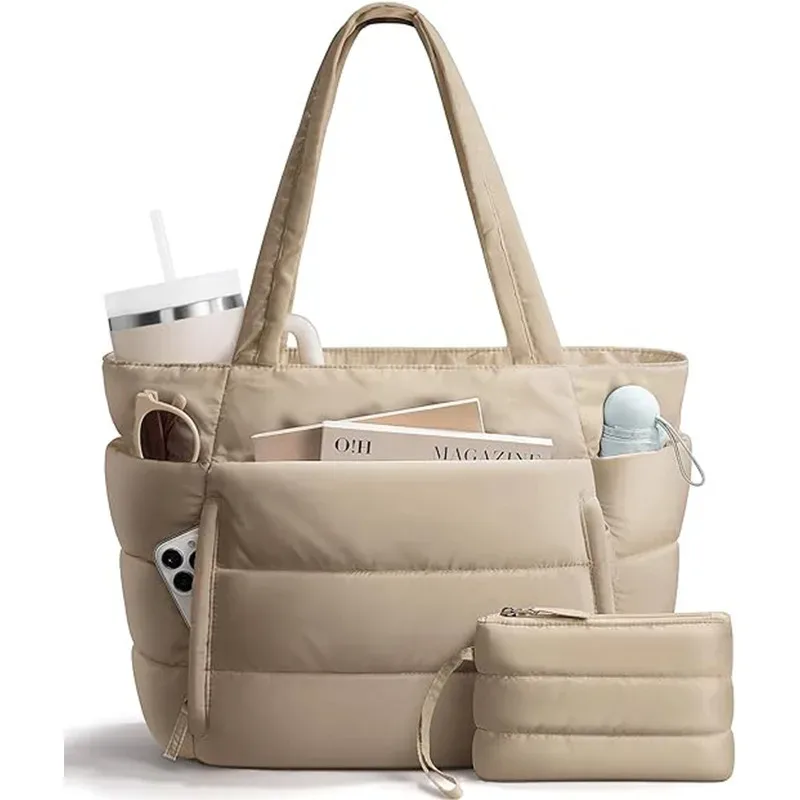 sac fourre-tout matelassé tendance pour femmes, sac à main multi-compartiments avec fermeture éclair, style urbain, usage quotidien, sacs pour voyages courts pour femmes